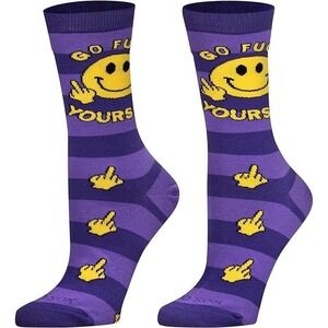 Cool Novelty Crew Socks - Middle Finger F*ck You - Purple - Unisex Size Medium